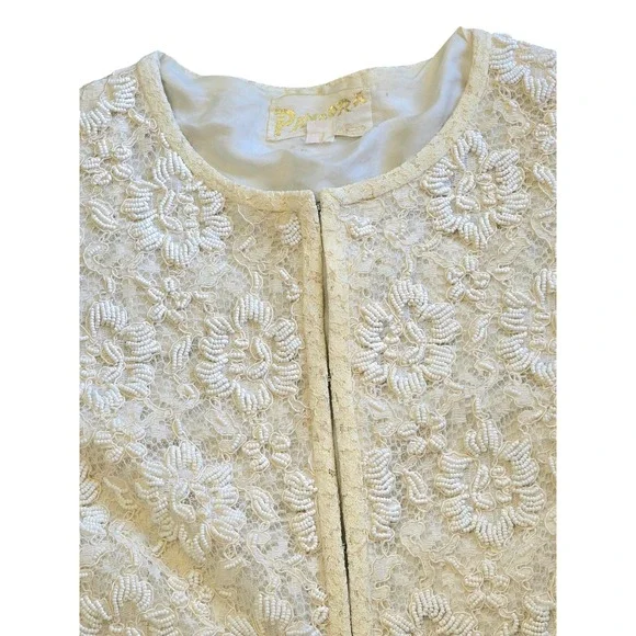 Chic Vintage 50s 60s Beaded All Over Cardigan Sweater In‎ White S-M